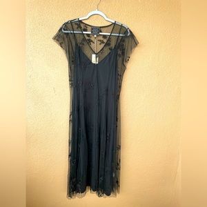Lovely Johnny Was embroidered black lace dress with slip, never worn, size L.